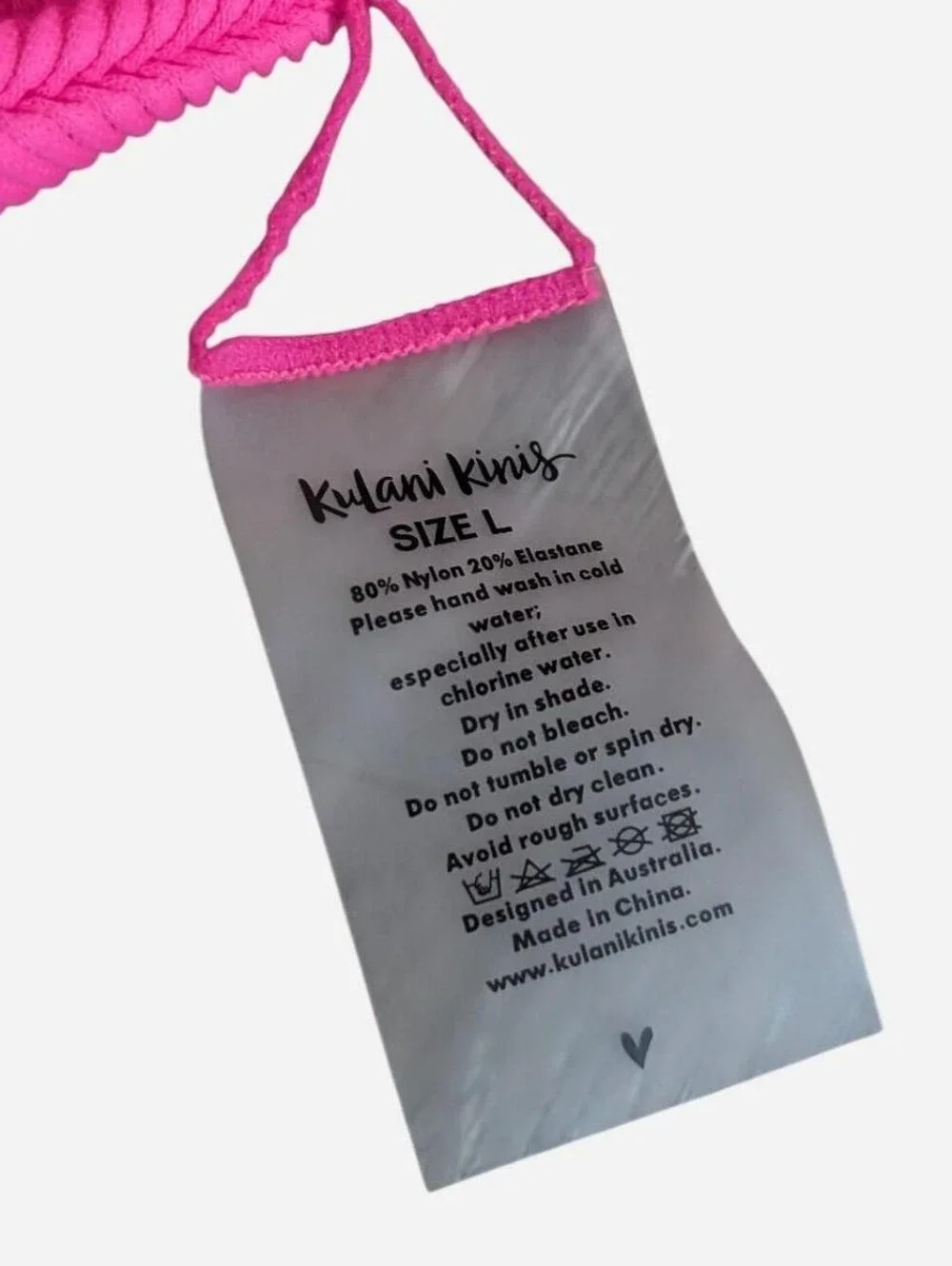 NWT New Kulani Kinis Y Cheeky Bikini Bottoms Swimsuit flamingo pink ribbed Sz L
